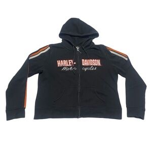 2007 Harley-Davidson Womens Size XL Black Zip Up Sweatshirt Embroidered Logo Y2K